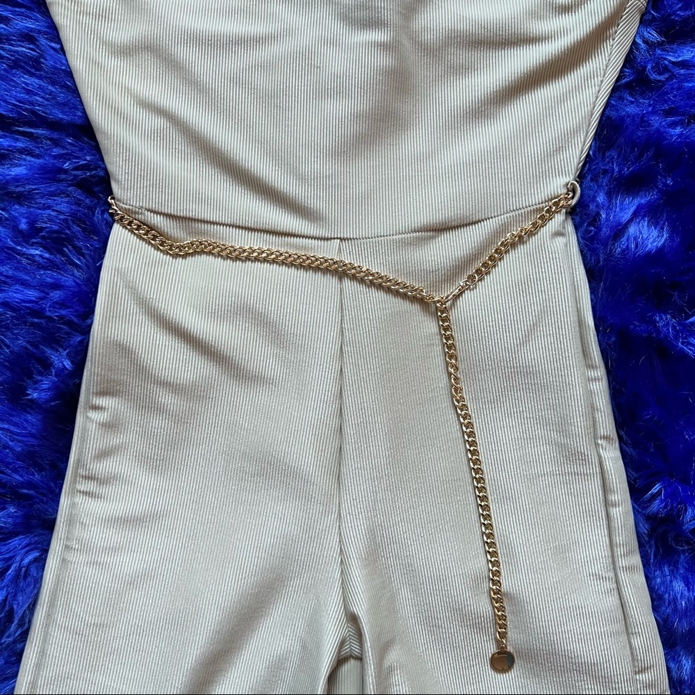 New! WeWoreWhat Scoop Rib Chain Bodysuit in Khaki - Picture 8 of 14